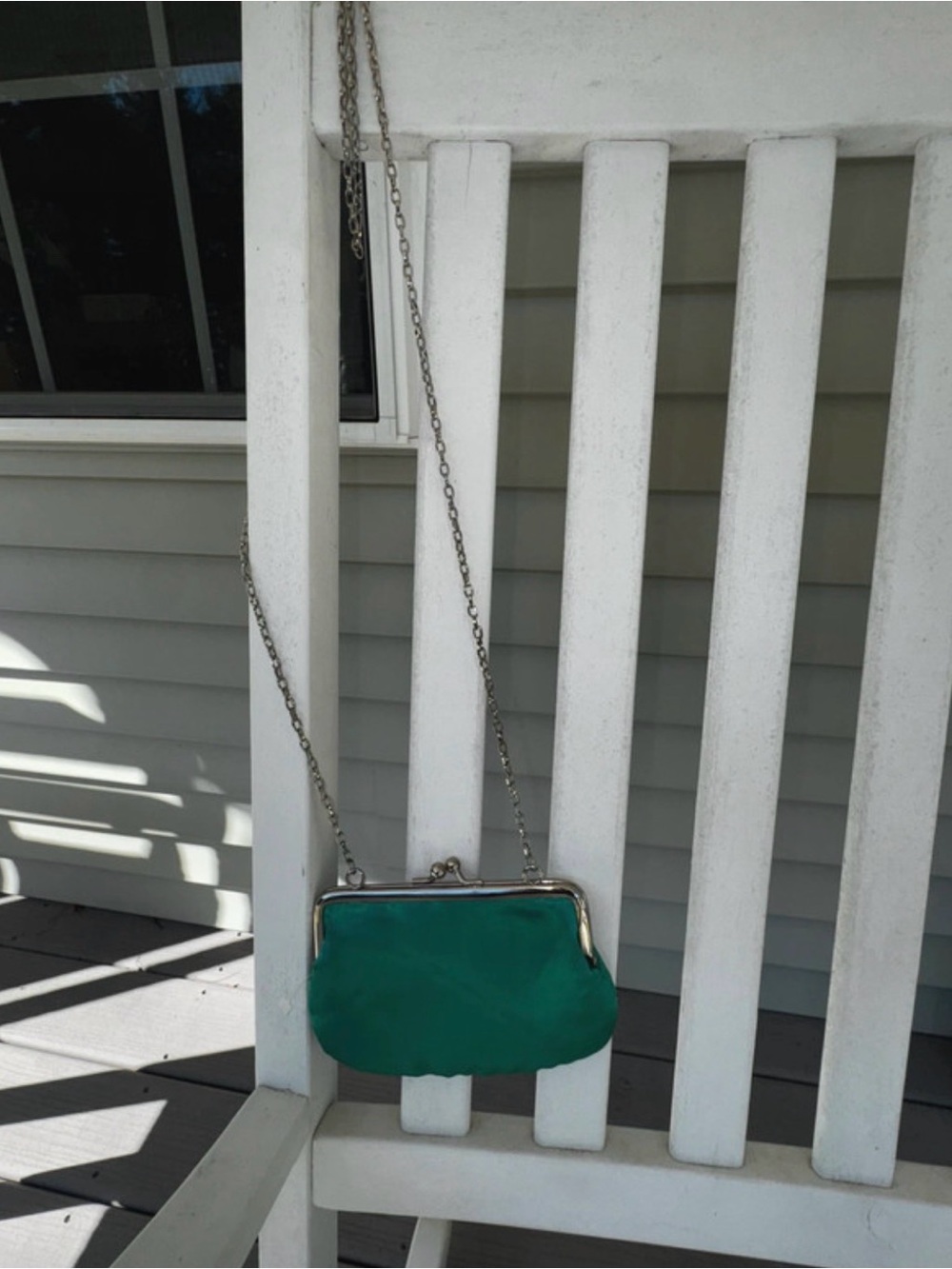 Teal Satin Frame Crossbody Bag with Chain Strap